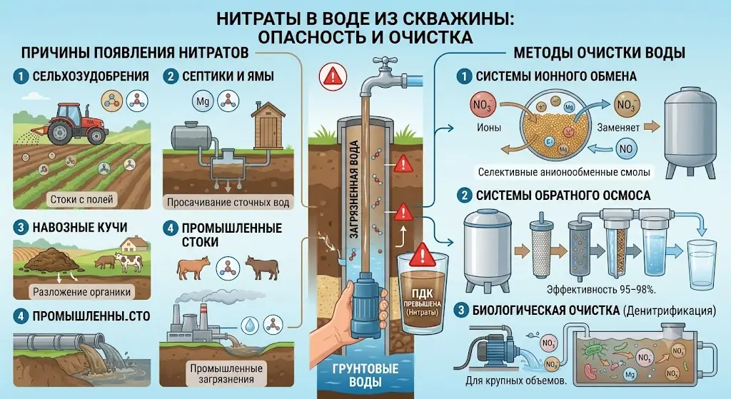Нитраты в воде из скважины: опасность и очистка