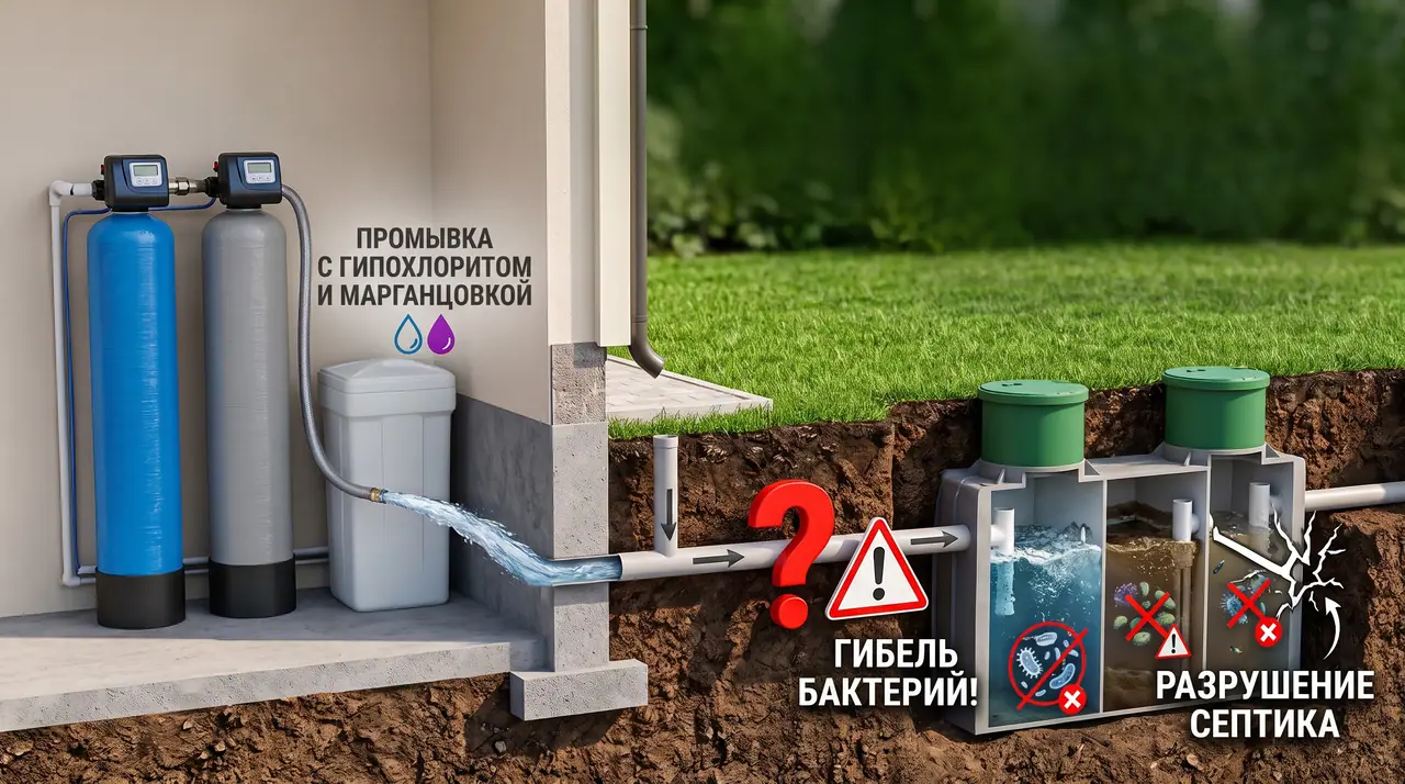 Можно ли сбрасывать в септик промывку с гипохлоритом и марганцовкой